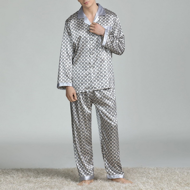 Men's Sleepwear Mens Satin Silk Pajama Sets Sleepwear Casual Nightgown Loose Loungewear Pajamas Pijamas Autumn Print Nightwear Homewear 230317