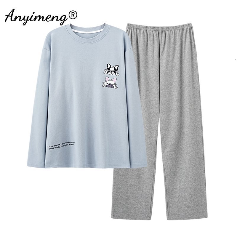 Men's Sleepwear L-4XL Men's Pajamas Set Autumn Winter Knitted Cotton Casual Sleepwear for Man Full Length Pijamas Elegant Male Pyjamas Night