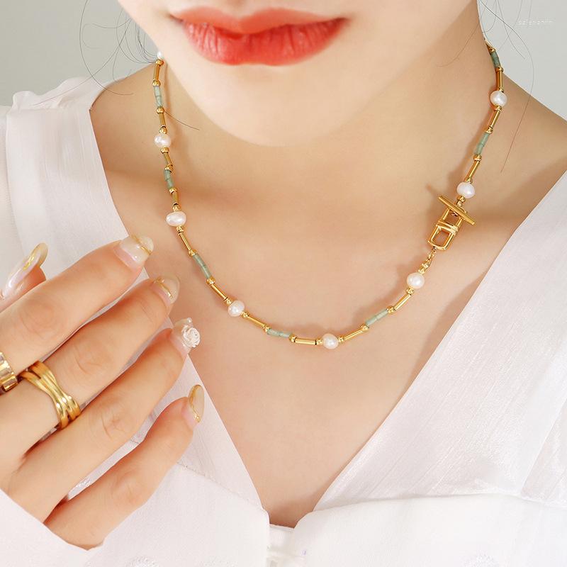Chains Exquisite Dongling Stone Freshwater Pearl OT Buckle Clavicle Chain Necklace Women High Quality Titanium Steel Vintage Jewelry
Chains Exquisite Dongling Stone Freshwater Pearl OT Buckle Clavicle Chain Necklace Women High Quality Titanium Steel Vintage Jewelry