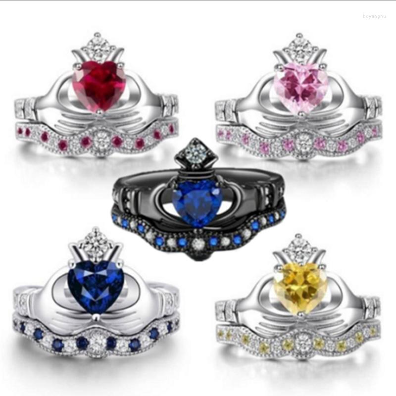 Wedding Rings The Latest Double Set Ring Fashion Hand Holding Sapphire Heart-shaped Crown Jewelry
Wedding Rings The Latest Double Set Ring Fashion Hand Holding Sapphire Heart-shaped Crown Jewelry