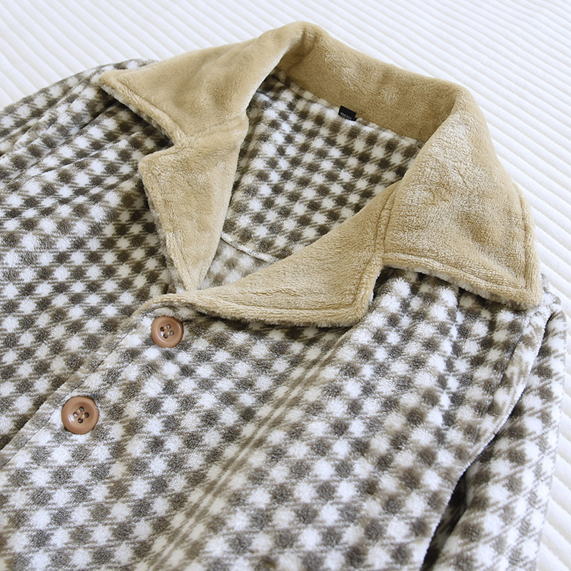 Men's Sleepwear Autumn and winter men's thickened flannel pajamas long-sleeved trousers two-piece plaid buttoned home service suit pajama 23