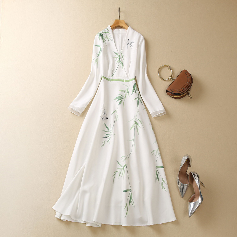 2023 Spring White Bamboo Leaf Print Dress Long Sleeve V-Neck Panelled Hot Drilling Midi Casual Dresses S3M160316 Plus Size XXL
2023 Spring White Bamboo Leaf Print Dress Long Sleeve V-Neck Panelled Hot Drilling Midi Casual Dresses S3M160316 Plus Size XXL