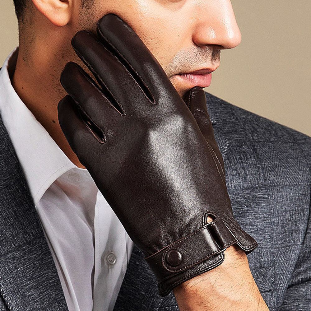 Five Fingers Gloves High Quality Autumn Winter 100% Geniune Sheepskin Leather Gloves Men Driving Mittens Warm Touch Screen Male Windproof S2197 230317