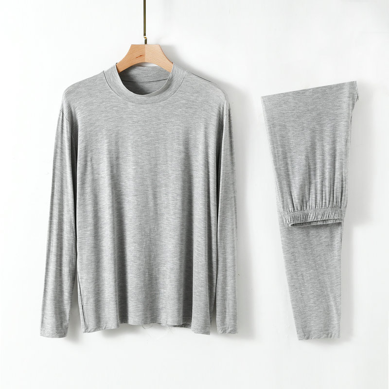 Men's Sleepwear Modal Men's Pajamas Suit Loose Large Size Long Sleeve Pant Set Half High Collar Household Clothes Home Wear Pijama Male XL-4