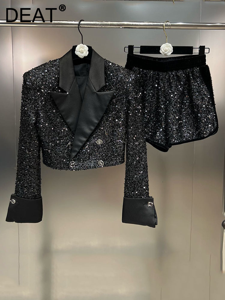 Womens Two Piece Pants DEAT Fashion Temperament Sequins Notched Long Sleeve Blazers Loose High Waist Shorts Female Spring 11P0350 230317
Womens Two Piece Pants DEAT Fashion Temperament Sequins Notched Long Sleeve Blazers Loose High Waist Shorts Female Spring 11P0350 230317