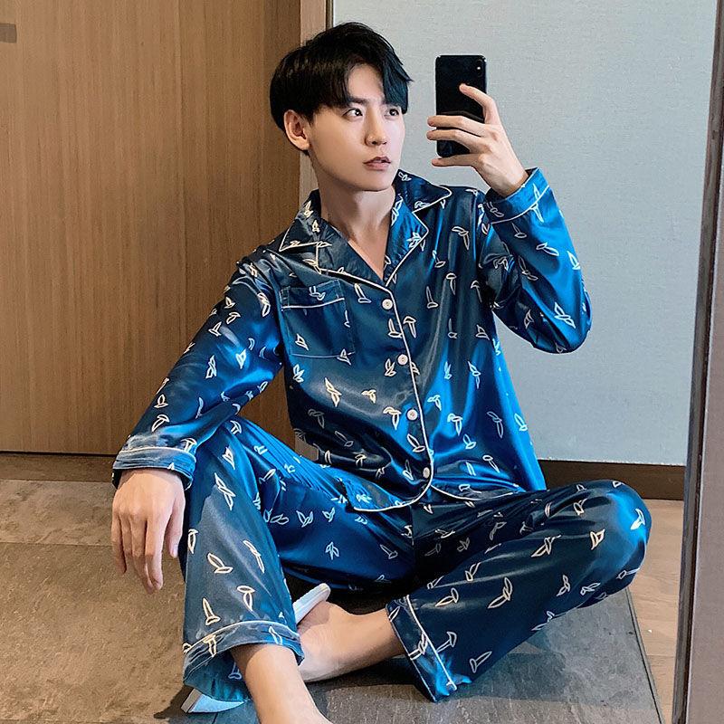Men's Sleepwear Oversized 3XL 4XL 5XL Men's Comfortable Pajamas Long Sleeve Casual Home Matching Pajamas Silk Boys' Pajamas Set Casual 