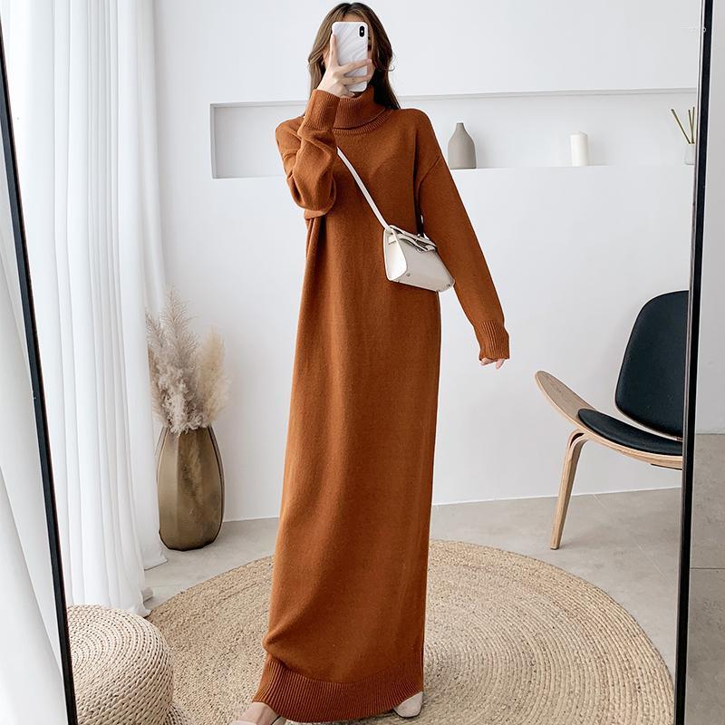 Casual Dresses Women 2024 Autumn Winter Sweater Dress Female Knitted Turtleneck Solid Ladies Warm Knit Loose Long Vestidos C513