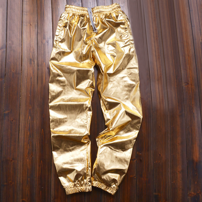 Mens Pants Hip Hop Men Shiny Silver Street Dance Pants Mens Jogger Pants Elastic Waist Hiphop Dancing Trousers Streetwear 230317