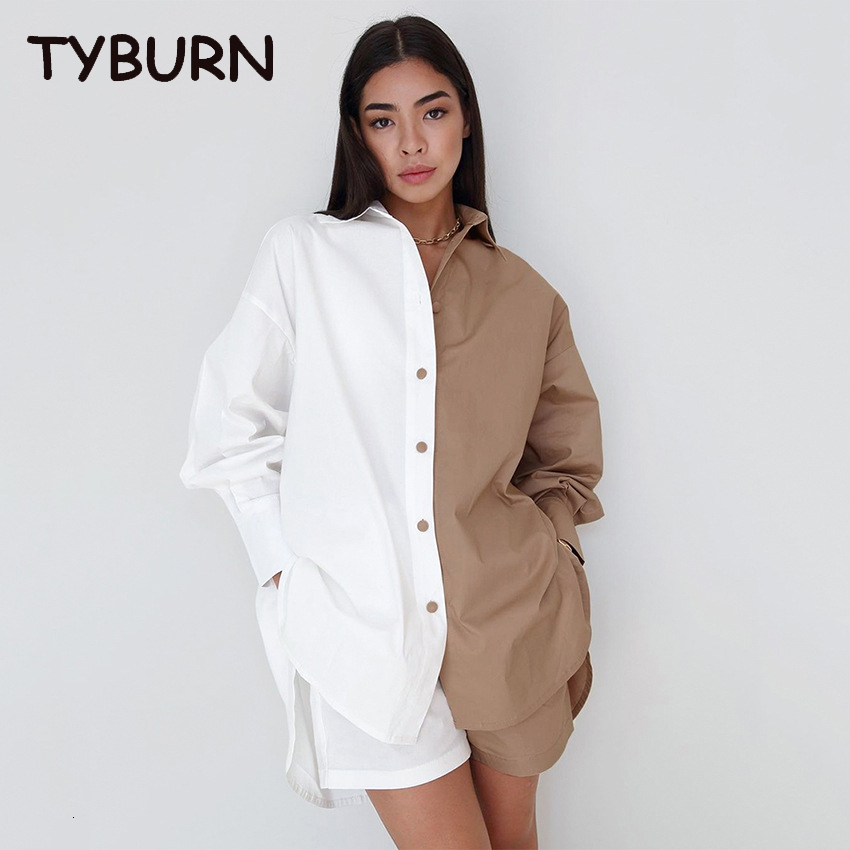 Womens Two Piece Pants TYBURN Summer Cotton Linen Casual 2 Sets Outfits Long Sleeved Shirts Shorts Two Fashion Suit 230317