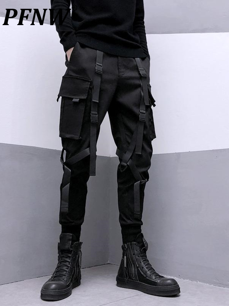 Men's Pants PFNW Darkwear Safari Style Webbing Spliced Cargo Men High Street Streetwear Elastic Waist Slim Tactical Techwear 12A1634 230317, Black
Men's Pants PFNW Darkwear Safari Style Webbing Spliced Cargo Men High Street Streetwear Elastic Waist Slim Tactical Techwear 12A1634 230317, Black