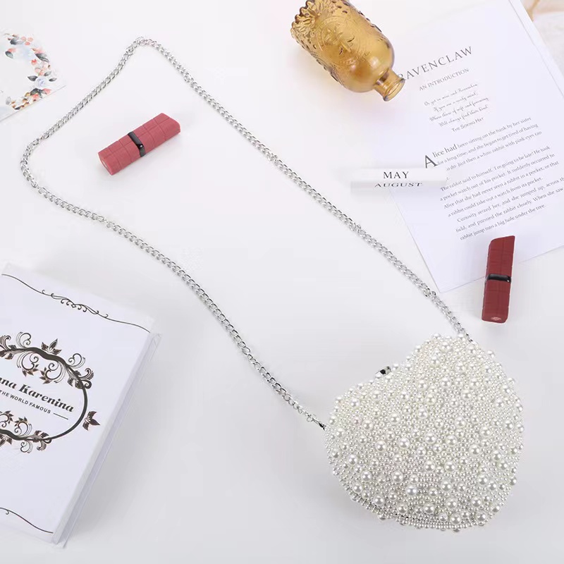 Pearls Heart Shaped Handbags Wedding Clutch Purse Full Side Beads Mini Wallets With Chain Shoulder Bags For Girls Women