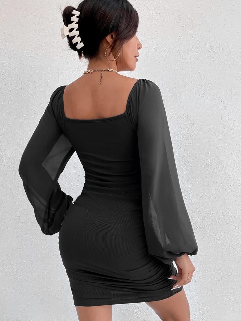 Casual Dresses Womens Dress 2023 Fall Long Sleeve Pure Color Irregular Short Skirt Puff Hollow Tight Feminine Nightclub Clothing