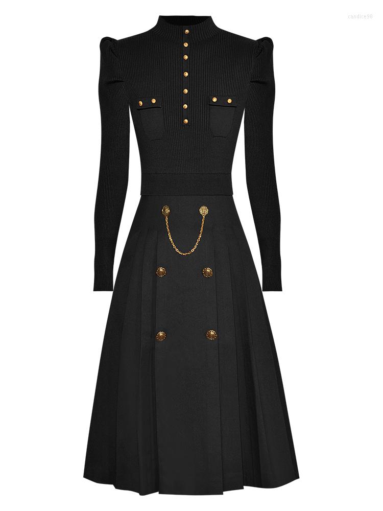 Casual Dresses Runway Spring Autumn Women' Designer High Quality Party Celebrity Elegant Slim Button Knit Patchwork Black Dress
Casual Dresses Runway Spring Autumn Women' Designer High Quality Party Celebrity Elegant Slim Button Knit Patchwork Black Dress