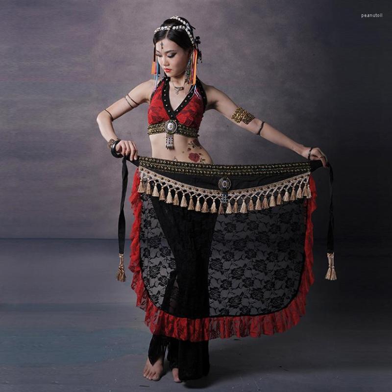 Stage Wear Floral Lace Tribal Belly Dance Clothing Studded Plus Size 3-piece Fringe Costume Set Women Crop Tops Belt Pants, Red top and belt
Stage Wear Floral Lace Tribal Belly Dance Clothing Studded Plus Size 3-piece Fringe Costume Set Women Crop Tops Belt Pants, Red top and belt