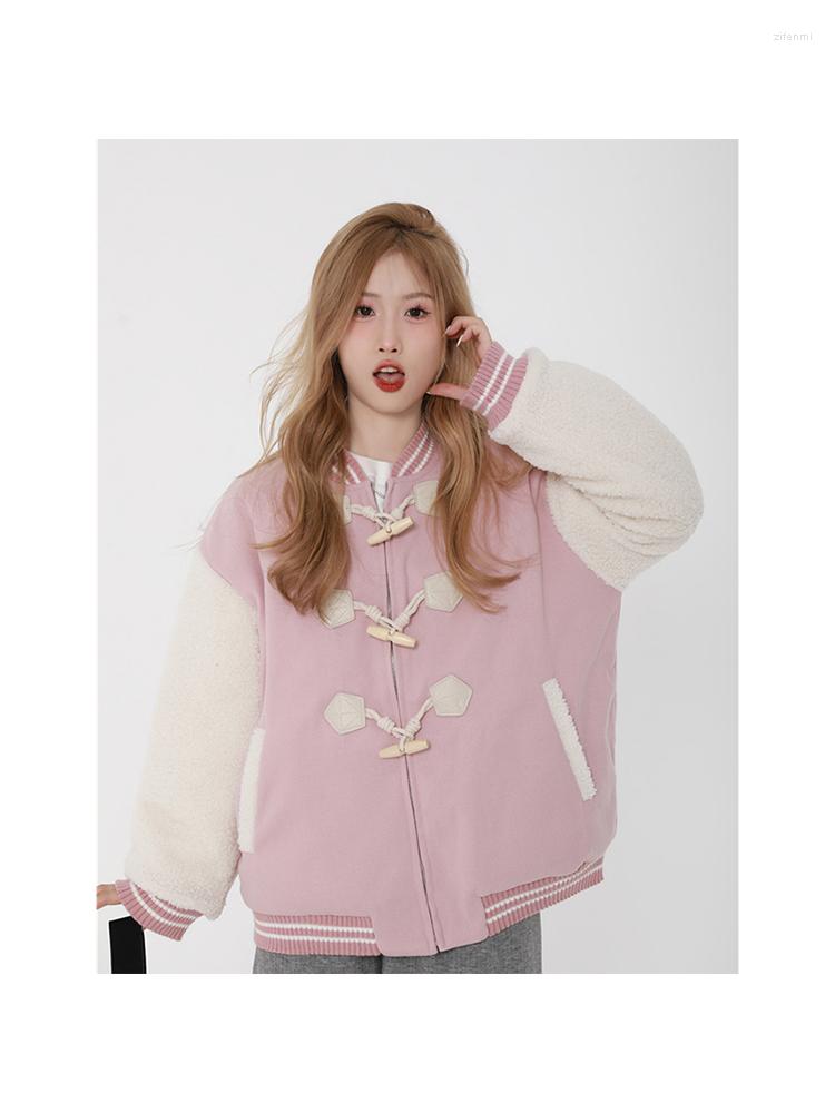 Women's Trench Coats 2023 Winter Fleece Women Baseball Lamb Hair Thick Warm Jacket Korean Style Office Lady Horn Button Streetwear Outwear, Pink
Women's Trench Coats 2023 Winter Fleece Women Baseball Lamb Hair Thick Warm Jacket Korean Style Office Lady Horn Button Streetwear Outwear, Pink