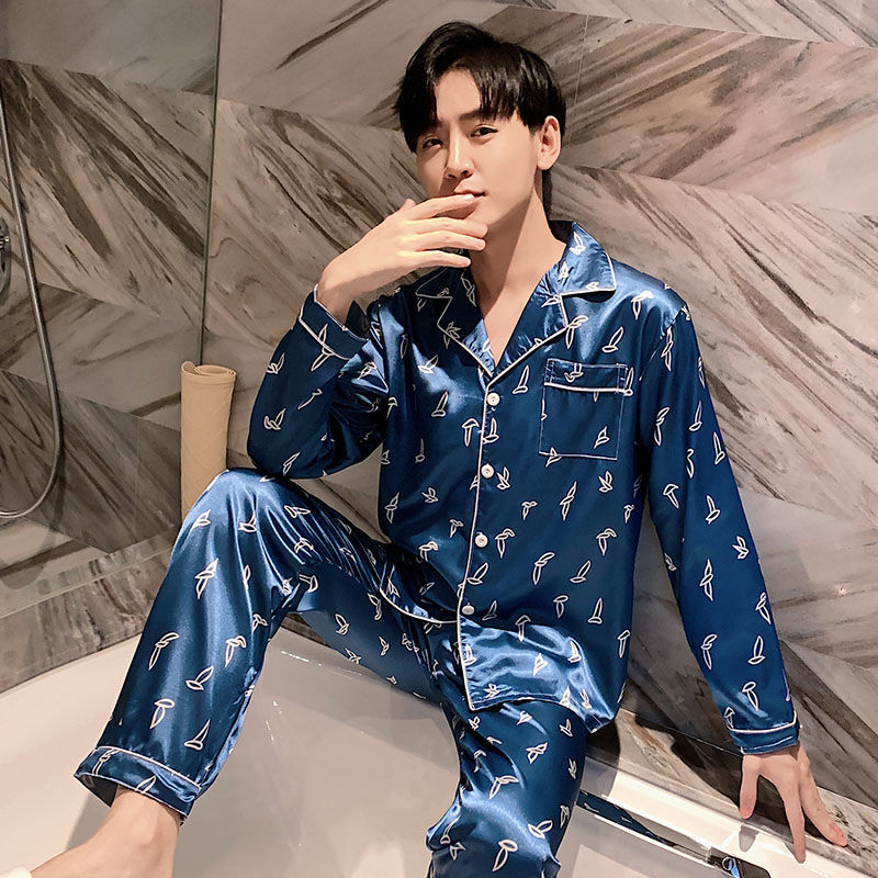 Men's Sleepwear Oversized 3XL 4XL 5XL Men's Comfortable Pajamas Long Sleeve Casual Home Matching Pajamas Silk Boys' Pajamas Set Casual 
