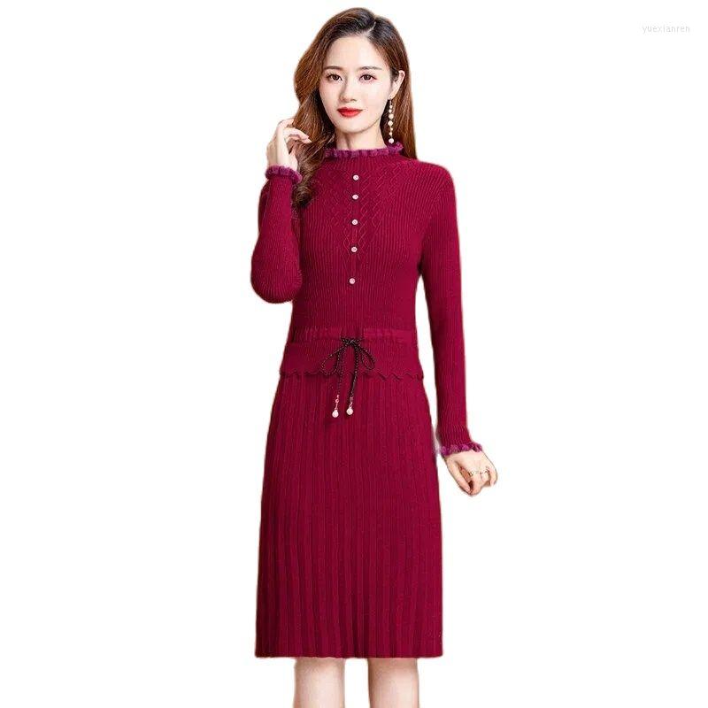 Casual Dresses Women's Knitted Dress Autumn Winter Half Turtleneck Long Sleeve Stitching Fake Two-Piece Knit Sweater Female Vestidos, Coffee
Casual Dresses Women's Knitted Dress Autumn Winter Half Turtleneck Long Sleeve Stitching Fake Two-Piece Knit Sweater Female Vestidos, Coffee