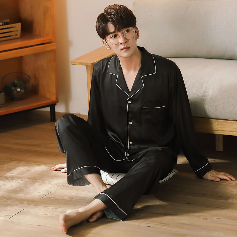 Men's Sleepwear Pajamas For Men Home Clothes Suit Silk Satin Pajama Sets Long Button-Down Sleepwear Sleep Tops Pants Large size Loungewear Pjs 23
