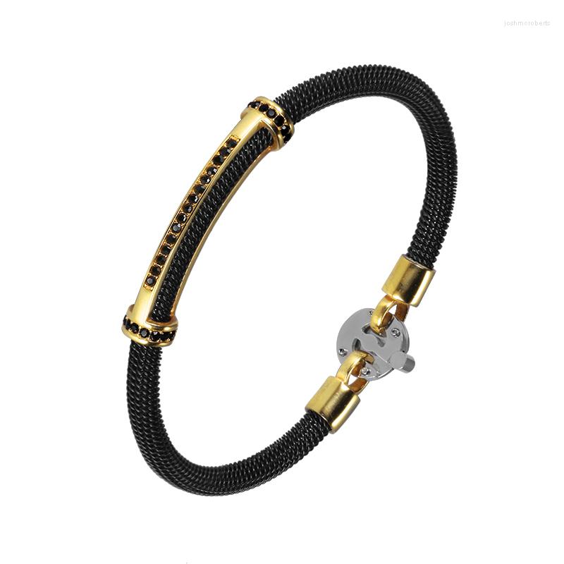 Charm Bracelets Moocare Fashionable Simple Plated Gold Black Zircon Men's Stainless Steel Bracelet
Charm Bracelets Moocare Fashionable Simple Plated Gold Black Zircon Men's Stainless Steel Bracelet