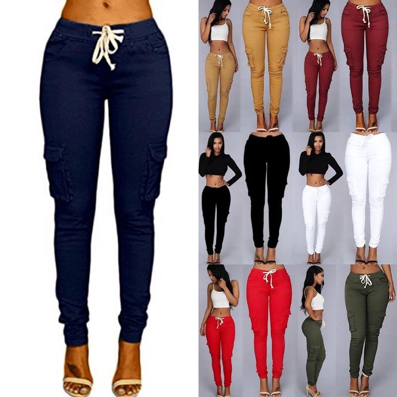 Women's Leggings Womens Girls Casual High Waist Cotton Skinny Stretch Cargo Slim Fit, White