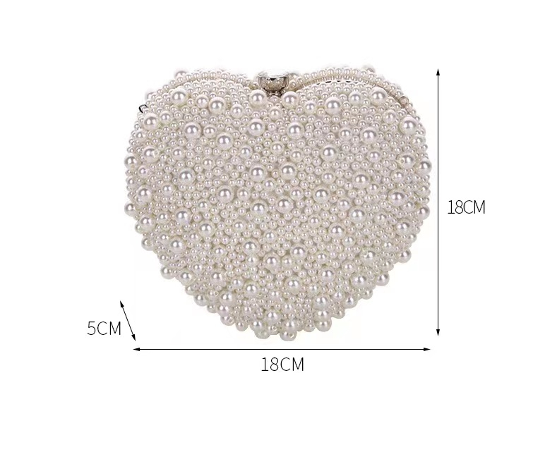 Pearls Heart Shaped Handbags Wedding Clutch Purse Full Side Beads Mini Wallets With Chain Shoulder Bags For Girls Women