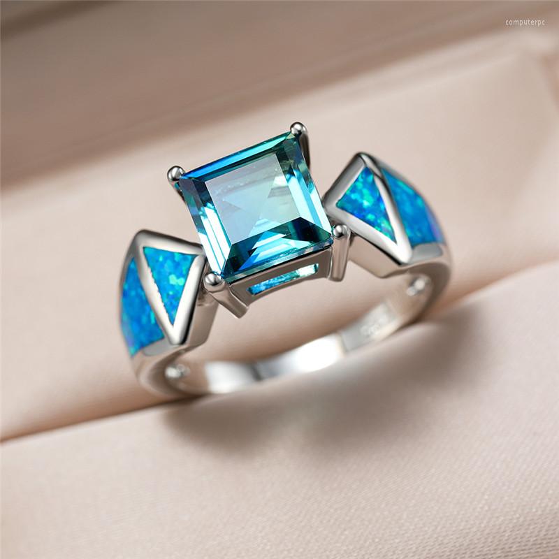 Wedding Rings Rainbow Crystal Square Blue Green Zircon Ring Cute Female Fire Opal Stone Vintage Silver Color For Women
Wedding Rings Rainbow Crystal Square Blue Green Zircon Ring Cute Female Fire Opal Stone Vintage Silver Color For Women
