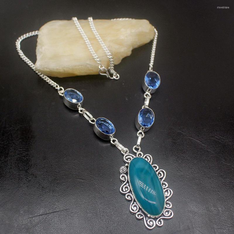 Pendant Necklaces Hermosa Green BotswanaAgate BlueTopaz Fashion Jewelry Silver Color Women Necklace Chain 19 Inch HD345
Pendant Necklaces Hermosa Green BotswanaAgate BlueTopaz Fashion Jewelry Silver Color Women Necklace Chain 19 Inch HD345