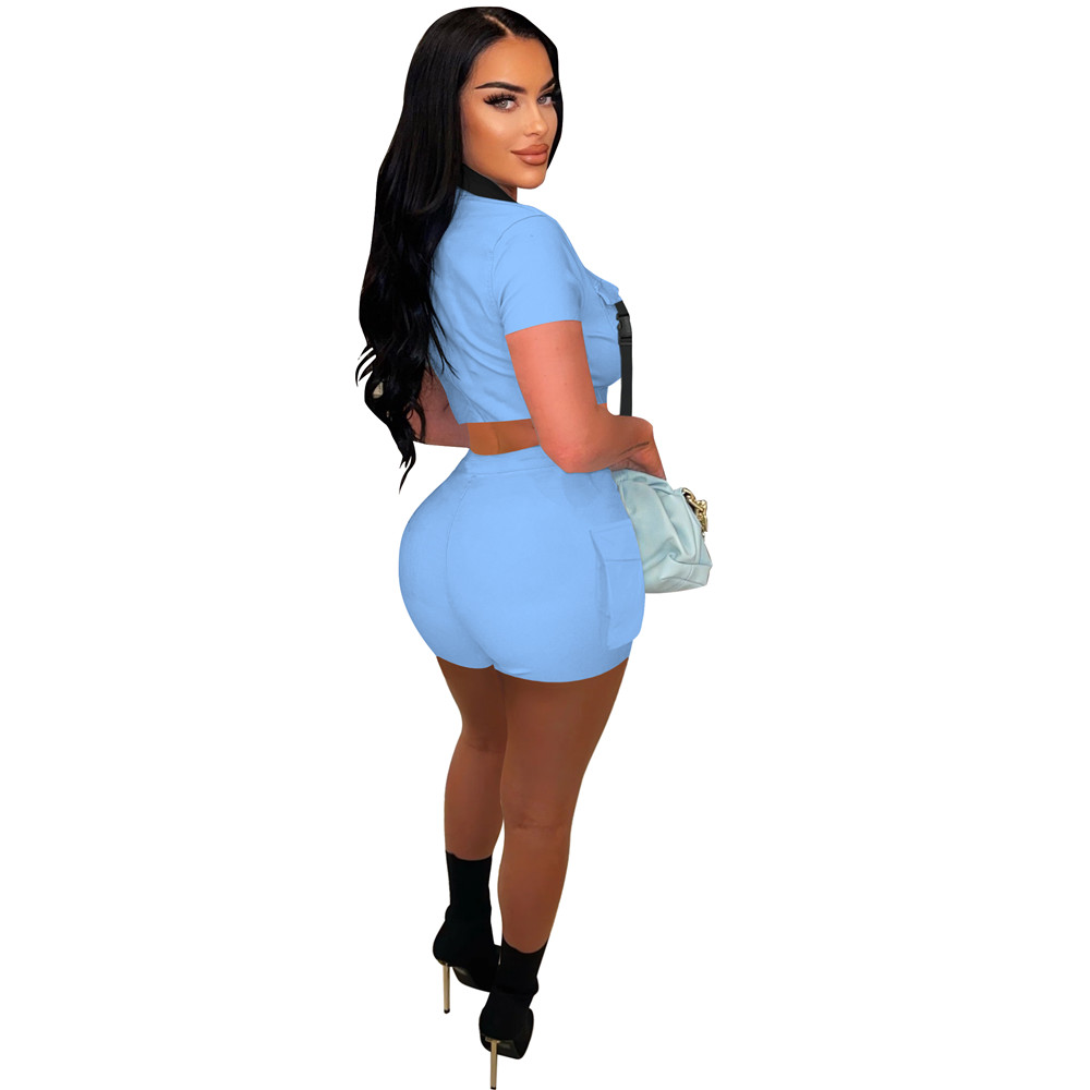 2023 Designer Summer Tracksuits Two Piece Sets Women Outfits Short Sleeve Zipper Shirt Top and Shorts Casual Sweatsuits Jogger Suits Bulk Wholesale Cl