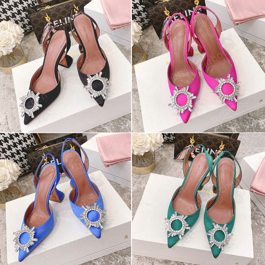 Amina muaddi dress shoes women's sandals satin pointed toe open heel shallow mouth shoes crystal sunflower heels 9.5cm luxury designer party reception wedding shoes, Blue
Amina muaddi dress shoes women's sandals satin pointed toe open heel shallow mouth shoes crystal sunflower heels 9.5cm luxury designer party reception wedding shoes, Blue