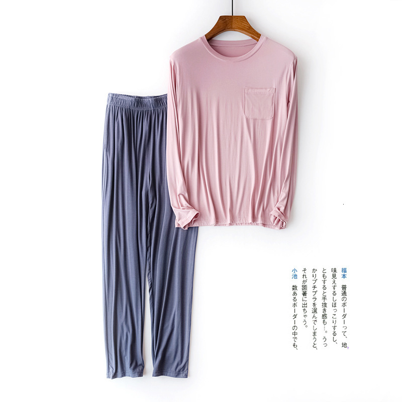 Men's Sleepwear Modal Men's Long-Sleeved Homewear Suit Skin-Friendly Breathable Thin Loose Large Size Men's Pajamas Pants Two-Piece Sui