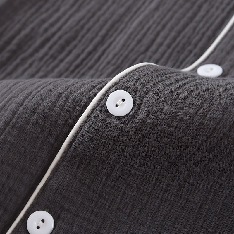 Men's Sleepwear Men's Solid Pajama Suit 100% Cotton Crepe Casual Pijama Set Short Sleeves Long Trousers Men Pyjama Autumn Men Sleepwear Pija