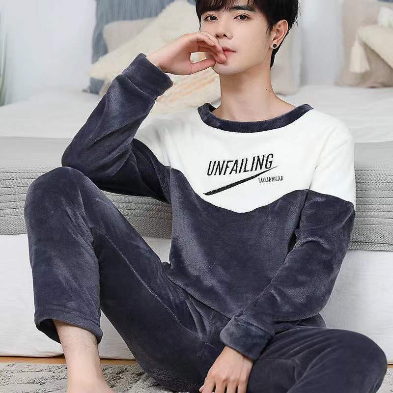Men's Sleepwear Coral Fleece Pajamas Sets For Men Thick Warm 2 Piece/Set Lounge Sleepwear Plus Size Soft Nightwear Homewear Home Clothes 230317
