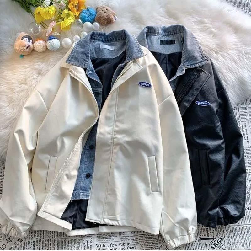 Men's Jackets Zipper Lapel Motorcycle Male Tops PU Leather Jacket Men's Fake Two-Piece Fashion Loose Autumn Korean Contrast Color, White
Men's Jackets Zipper Lapel Motorcycle Male Tops PU Leather Jacket Men's Fake Two-Piece Fashion Loose Autumn Korean Contrast Color, White