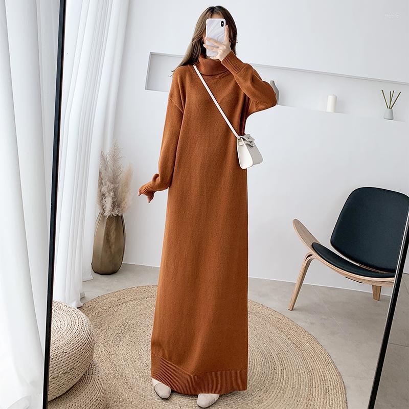 Casual Dresses Women 2024 Autumn Winter Sweater Dress Female Knitted Turtleneck Solid Ladies Warm Knit Loose Long Vestidos C513