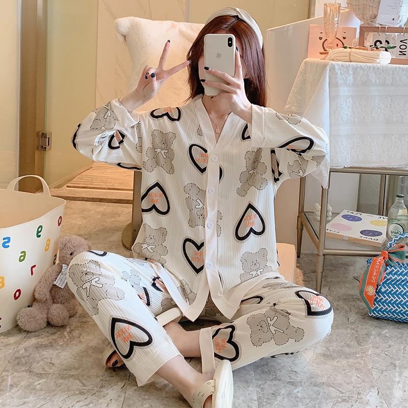 Women's Sleepwear Cotton Pajama Sets For Women V Neck Button Sweet Long Sleeved Female Spring Cute Peach Heart Two Piece Pjs Suit, 2202
Women's Sleepwear Cotton Pajama Sets For Women V Neck Button Sweet Long Sleeved Female Spring Cute Peach Heart Two Piece Pjs Suit, 2202