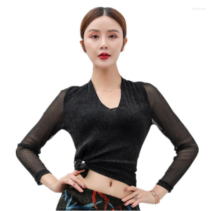 Stage Wear Women Dance Clothing Accessories Long Sleeves Elastic Mesh Crop Belly Shinny Tops With Pin, Black
Stage Wear Women Dance Clothing Accessories Long Sleeves Elastic Mesh Crop Belly Shinny Tops With Pin, Black