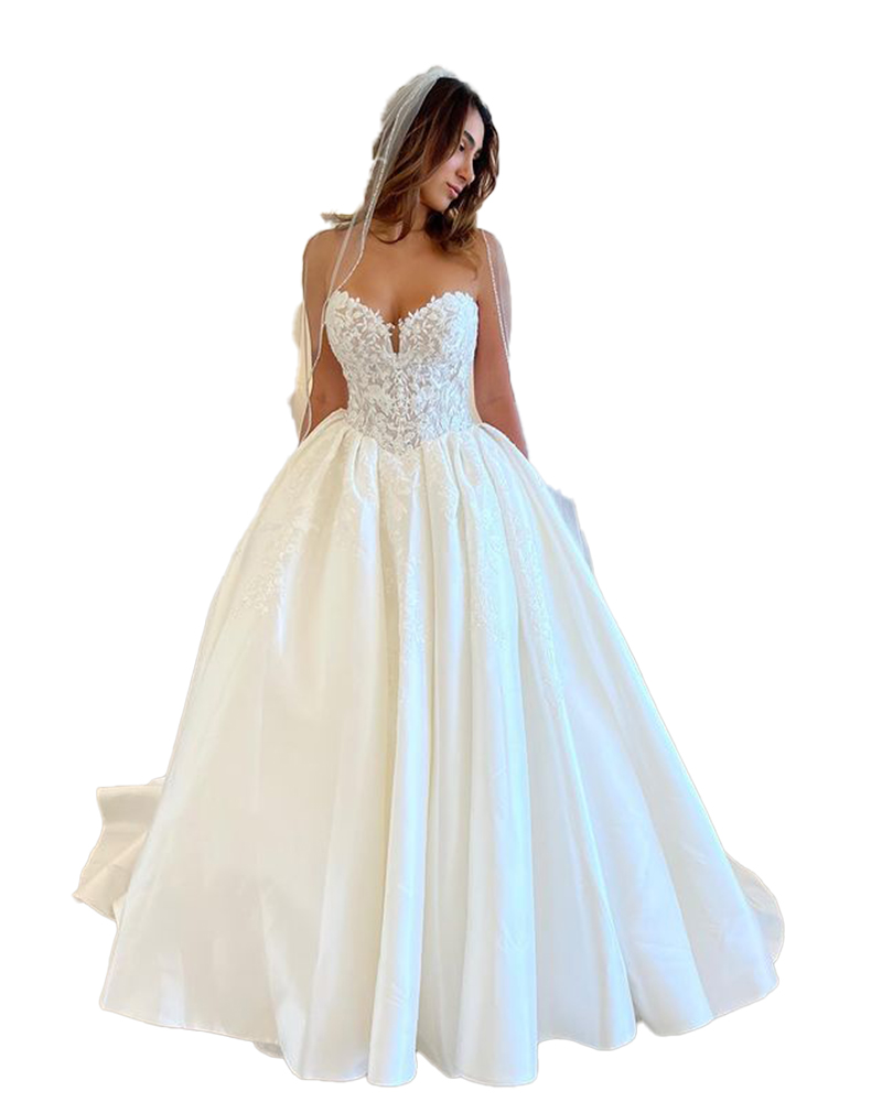 Lace A Elegant Line Dresses Plus Size Women Sweetheart Applique Court Train Bridal Gowns Second Reception Dress For Wedding Party Custom Made pplique