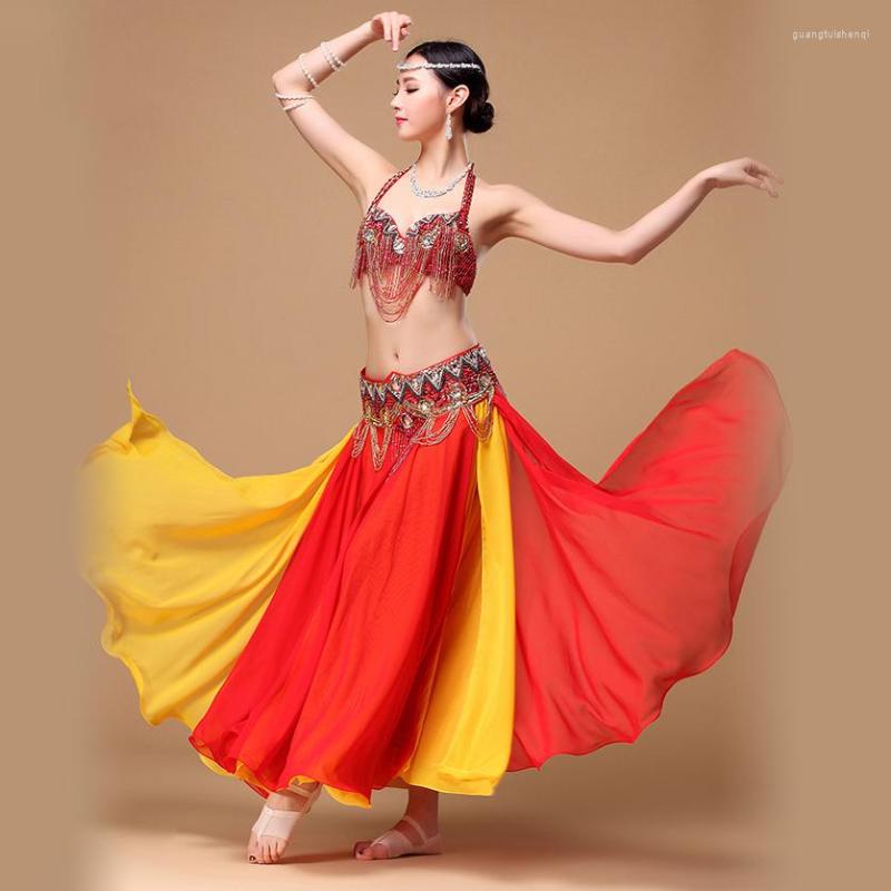 Stage Wear Women Belly Dance Clothing 3pcs Outfit Beaded Costume Rhinestone Bra C-cup Chiffon Long Skirt Costumes Gold, Red gold
Stage Wear Women Belly Dance Clothing 3pcs Outfit Beaded Costume Rhinestone Bra C-cup Chiffon Long Skirt Costumes Gold, Red gold