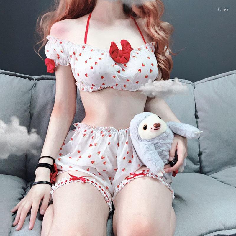 Bras Sets Camisole Kawaii Strawberry Print Sleepwear Lingerie Sweet Students Girl Cosplay Costume Cute Set Sexy Underwear, White
Bras Sets Camisole Kawaii Strawberry Print Sleepwear Lingerie Sweet Students Girl Cosplay Costume Cute Set Sexy Underwear, White
