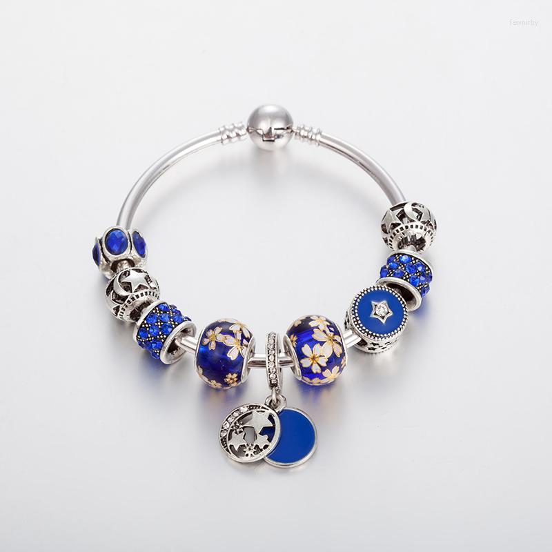 Bangle Silver Plated Royal Blue Crystal Charm Bracelet & Bangles Femme Star Moon Beads For Women Fashion Jewelry 
Bangle Silver Plated Royal Blue Crystal Charm Bracelet & Bangles Femme Star Moon Beads For Women Fashion Jewelry