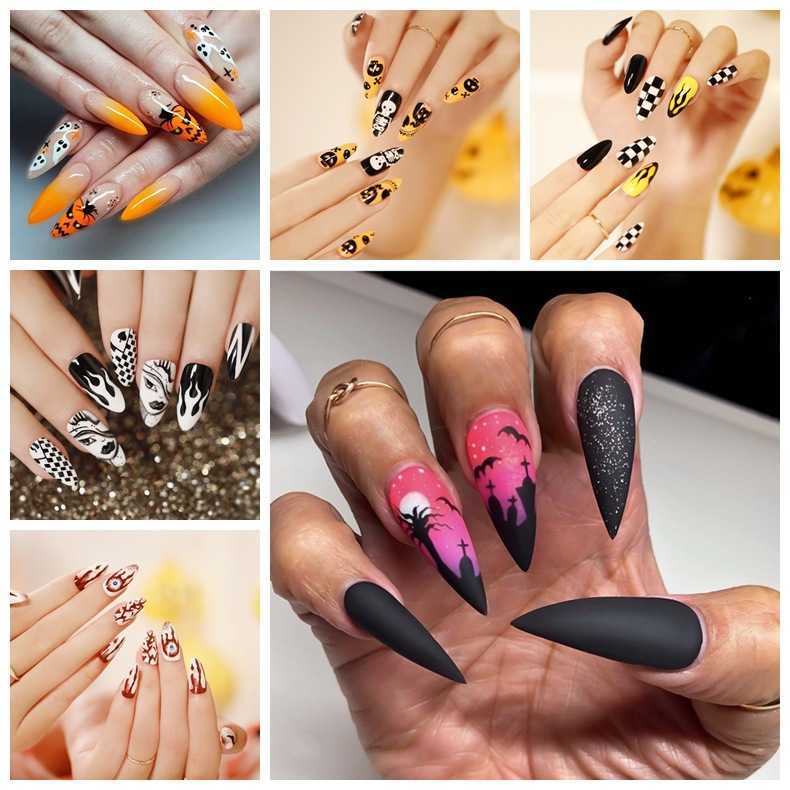 

False Nails Halloween Nail Collection Press on Patches Pieces Fake s Wearing Products 230317, Black