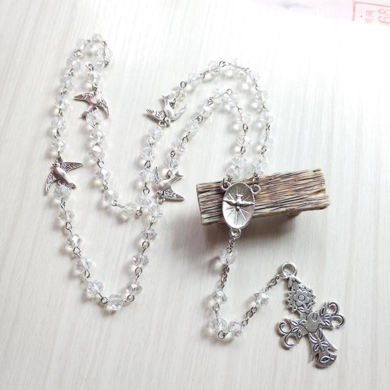 Pendant Necklaces Vintage Transparent Crystal Rosary Beads Necklace Peace Pigeon Cross For Women Religious Catholic Jewelry Gift
Pendant Necklaces Vintage Transparent Crystal Rosary Beads Necklace Peace Pigeon Cross For Women Religious Catholic Jewelry Gift