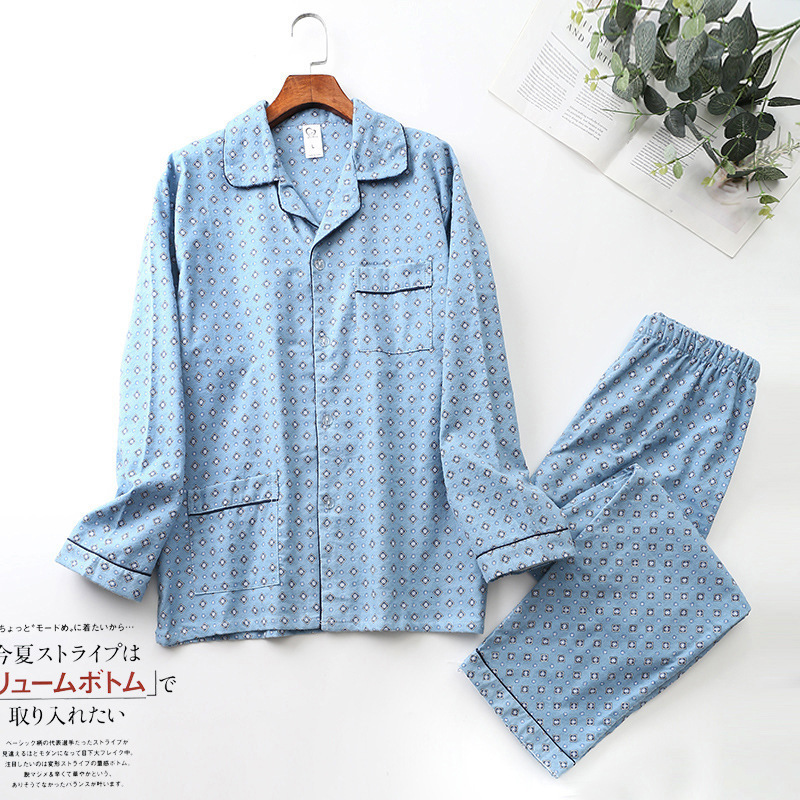 Men's Sleepwear Men's Pajama Set for Autumn and Winter est Cotton Brushed Cloth Long-sleeved Cardigan Plus Size Homewear Suit Mens Pajamas 2