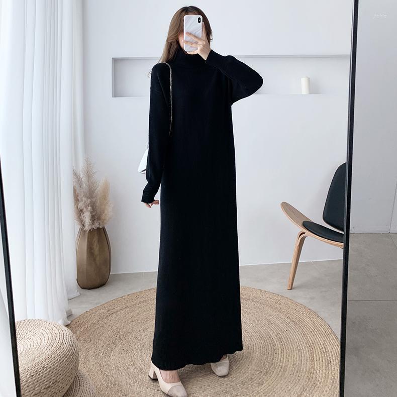 Casual Dresses Women 2024 Autumn Winter Sweater Dress Female Knitted Turtleneck Solid Ladies Warm Knit Loose Long Vestidos C513