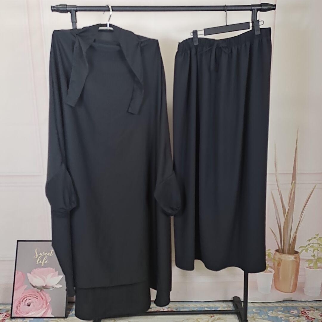 2 Piece Jilbab Set Muslim Women Hijab Dress Prayer Garment Abaya Long Khimar Ramadan Arab Gown Abayas Sets Islamic Clothes Robe Polyester Broadcloth C
