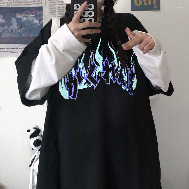 Women's T Shirts Spring And Autumn Korean Version Of Ins Harajuku Bf Wind Flame Letters Loose Wild Male Female Students Long-sleeved Tops, White02
Women's T Shirts Spring And Autumn Korean Version Of Ins Harajuku Bf Wind Flame Letters Loose Wild Male Female Students Long-sleeved Tops, White02