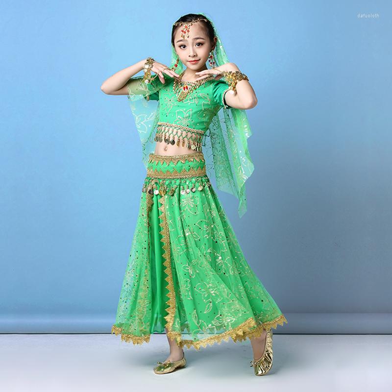 Stage Wear 2023 Sari Dancewear Children Belly Dance Costume Set Costumes Bollywood Kids Dresses 4pcs (Top Belt Skirt Veil), Green
Stage Wear 2023 Sari Dancewear Children Belly Dance Costume Set Costumes Bollywood Kids Dresses 4pcs (Top Belt Skirt Veil), Green