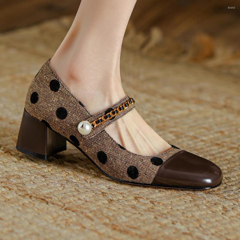 Dress Shoes Women's Genuine Leather Polka Dots Fabric Patchwork Slip-on Pumps Square Toe Metal Belt Elegant Ladies Retro Heels Single, Black
Dress Shoes Women's Genuine Leather Polka Dots Fabric Patchwork Slip-on Pumps Square Toe Metal Belt Elegant Ladies Retro Heels Single, Black