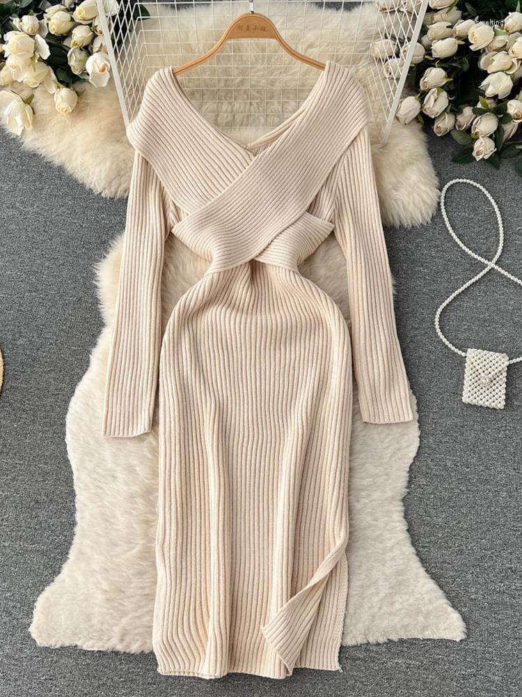Casual Dresses FTLZZ Autumn Winter Sexy Women V-neck Split Dress Vintage Lady Empire Slim Bodycon Female Knitting, Black
Casual Dresses FTLZZ Autumn Winter Sexy Women V-neck Split Dress Vintage Lady Empire Slim Bodycon Female Knitting, Black