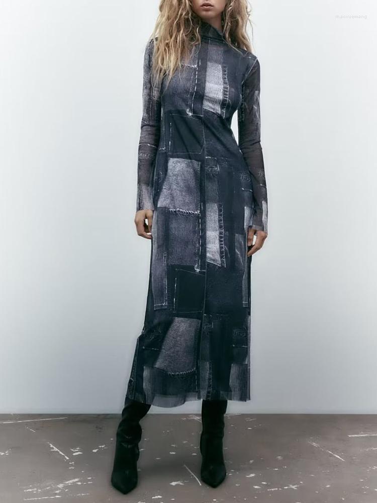 Casual Dresses Patchwork Tulle Long Dress Women Print Mesh Woman High Neck Sleeve Vintage Evening Party For, Picture shown
Casual Dresses Patchwork Tulle Long Dress Women Print Mesh Woman High Neck Sleeve Vintage Evening Party For, Picture shown